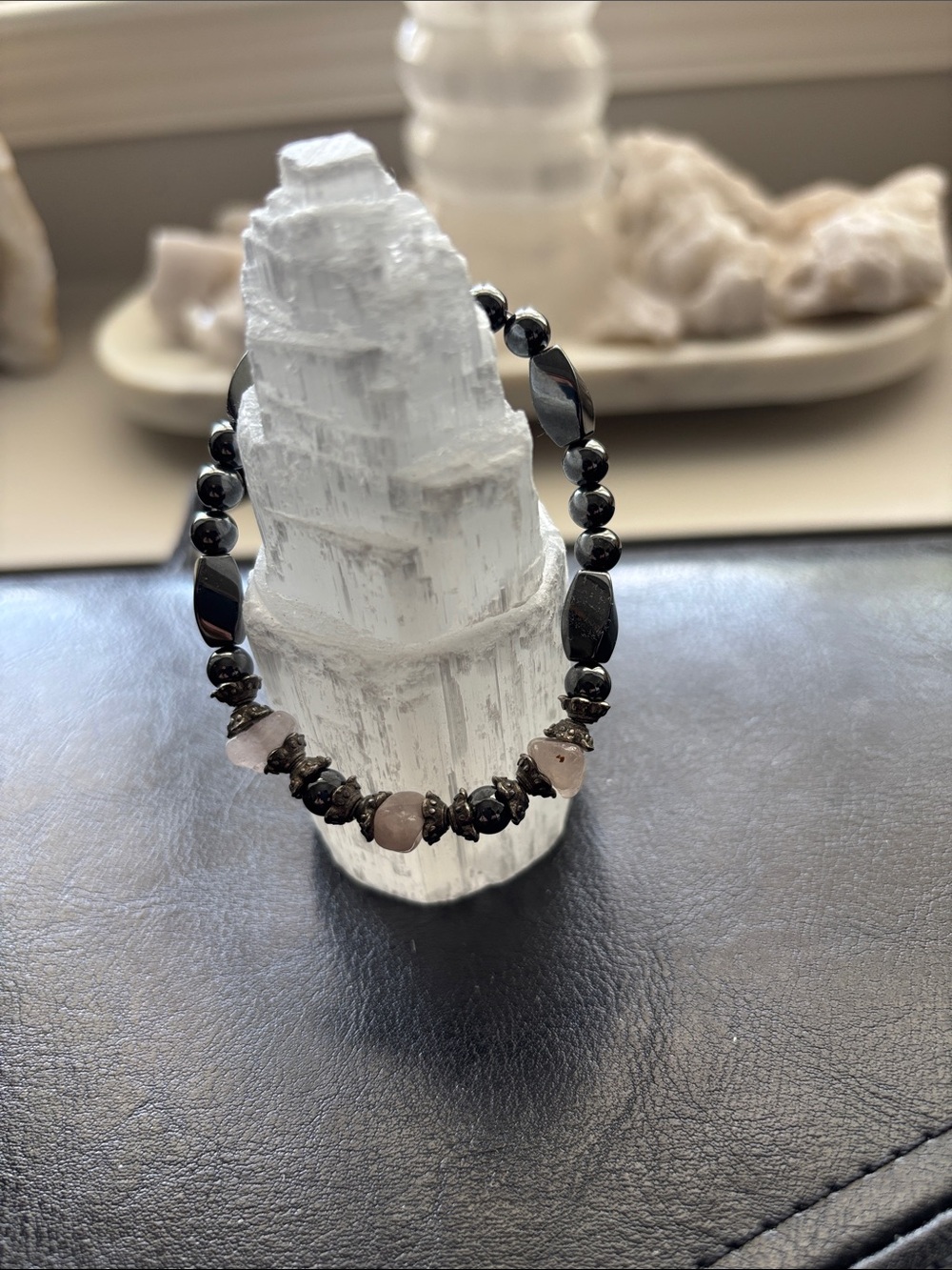 Handmade Black Hematite & Rose Quartz Bracelet
